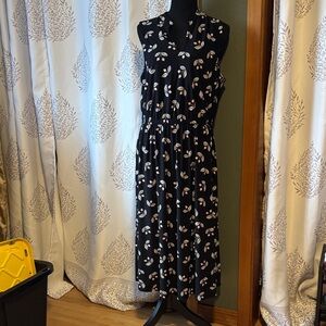 Anne Klein Black Midi Dress with White Floral Pattern